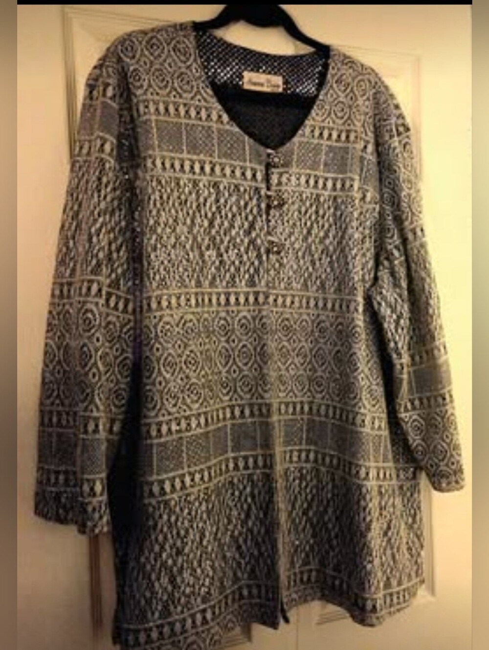 Vintage Hosanna Design Plus Size 3X/4X Silver Sequin Lace Evening Jacket Duster